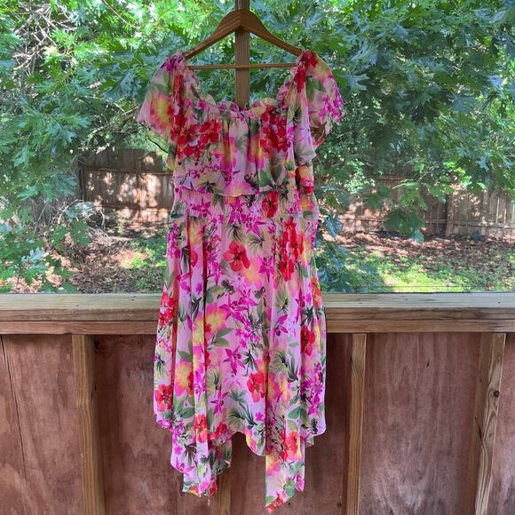 Rabbit Rabbit Rabbit Designs Women's Pink Floral Off The Shoulder Dress Size 16 - Picture 2 of 10